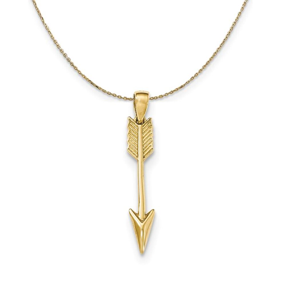 14k Yellow Gold Vertical Arrow (29mm) Necklace - 24 Inch